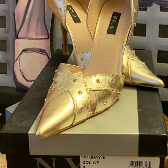 NYLA Heels Holiday-S Rhinestone Gold NIB SZ.8 - Picture 7 of 8